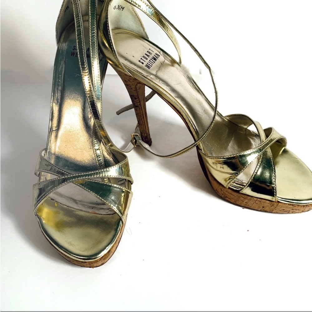 Stuart Weitzman gold cork platform sandals size 6 1/2
